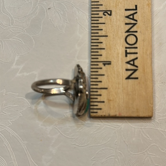 Vintage Native American Artist Signed R 925 Sterling Silver Coral Turquoise Ring - Picture 11 of 13